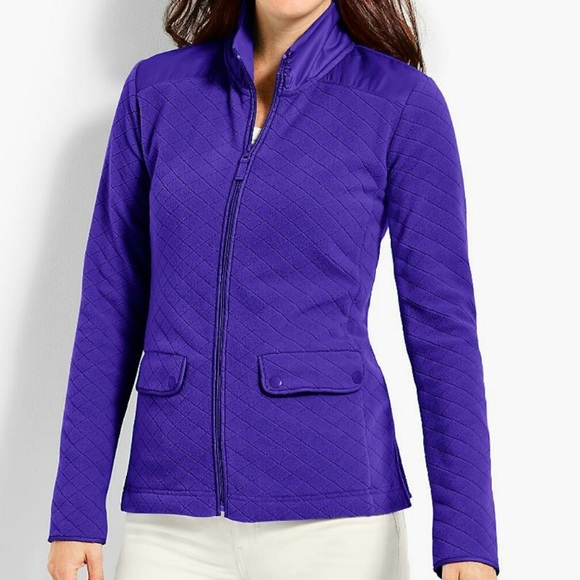TALBOTS Diamond-Textured Quilted Zip Fleece Jacket - Picture 1 of 8